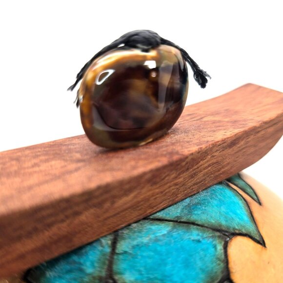 M & K Doolittle Handcrafted Gourd Art Decor With Turquoise Mosaic Wood Top je126 - Picture 13 of 14